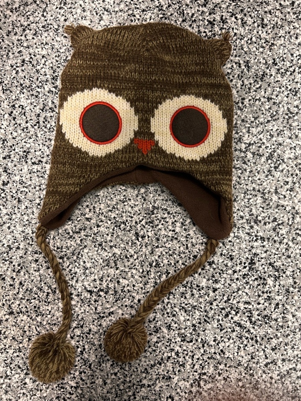 Source Unknown Brown Owl Knit Earflap Hat with Orange Accents